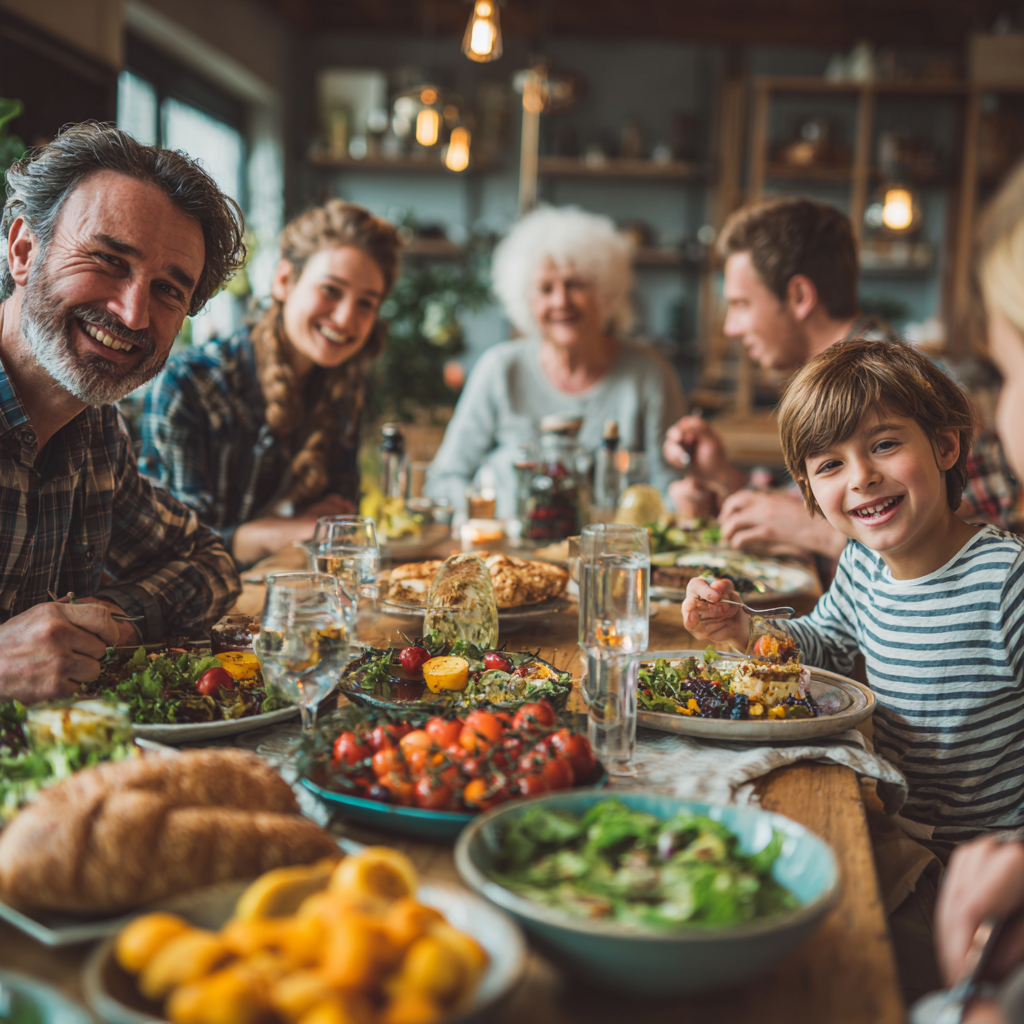 Happy Ukrainian adults of various ages celebrating healthy lifestyle achievements and improved wellbeing through nutrition